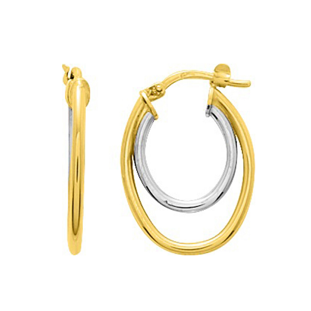 Photo de Boucles d'oreilles double créoles - Or jaune et blanc 9ct