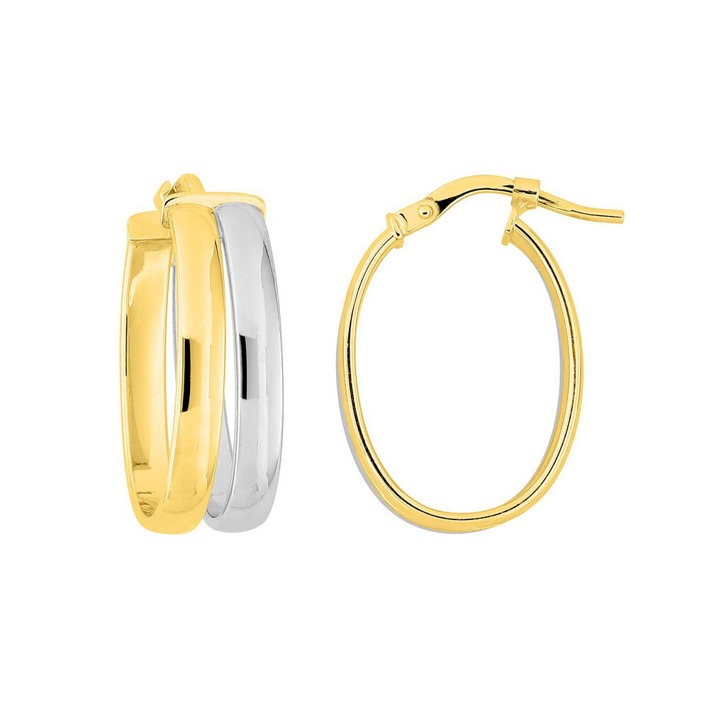 Photo de Boucles d'oreilles créoles duo - Or jaune et blanc 9ct