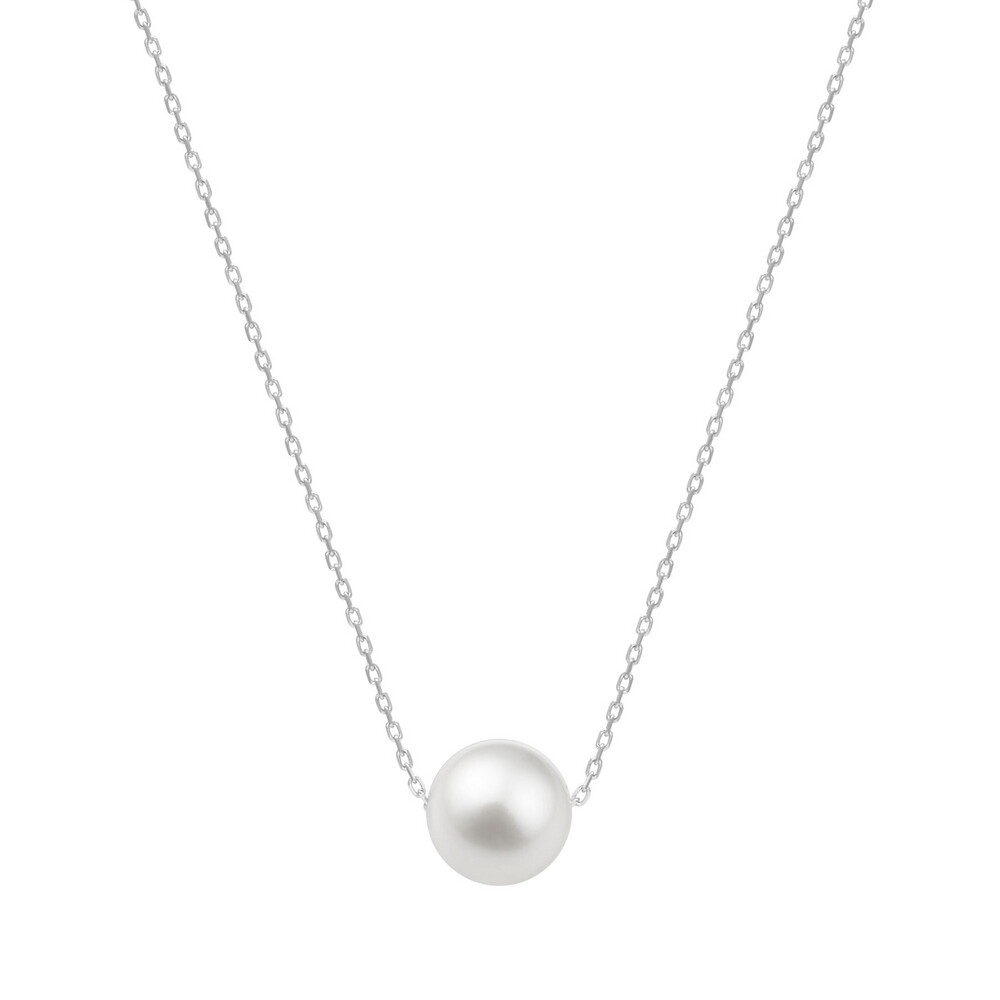 Photo de Collier chaîne forçat perle de culture 8mm - or blanc 9ct