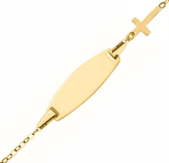 Photo de Gourmette bébé croix - Or jaune 9ct