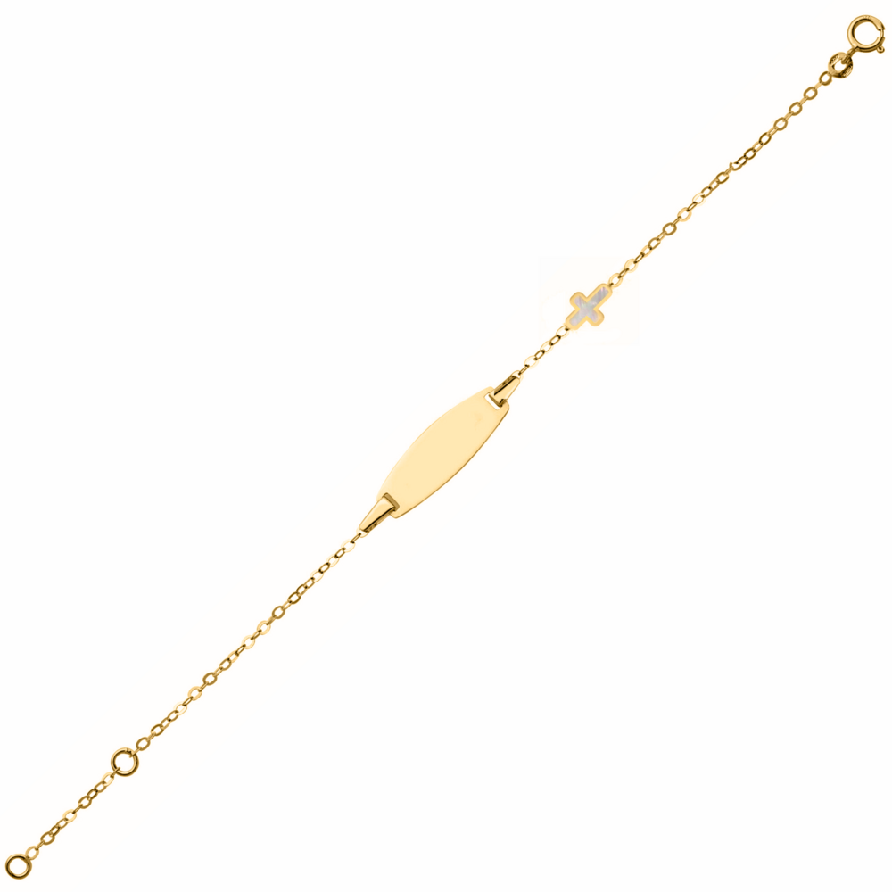 Photo de Gourmette bébé croix - Or jaune 18ct & nacre