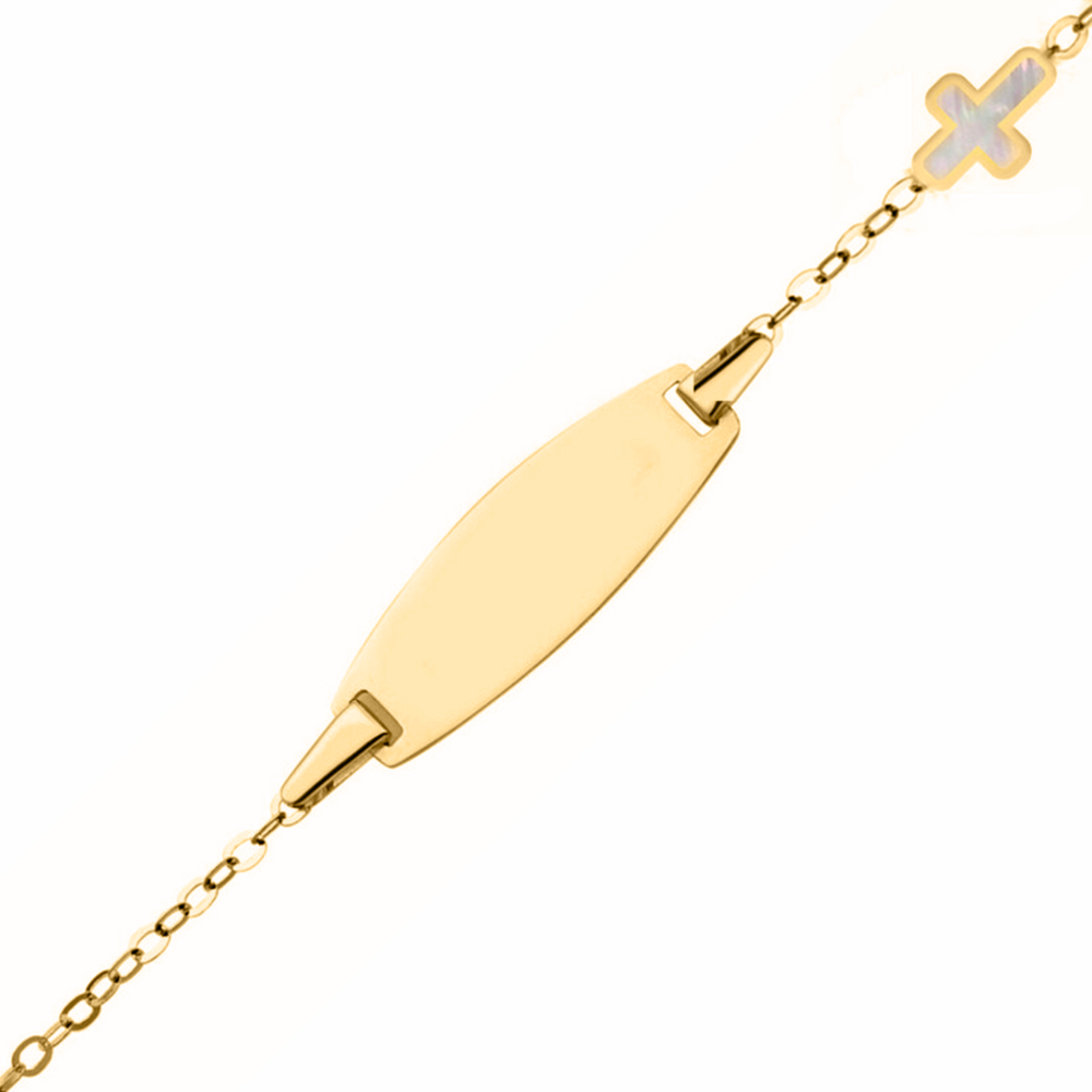 Photo de Gourmette bébé croix - Or jaune 18ct & nacre