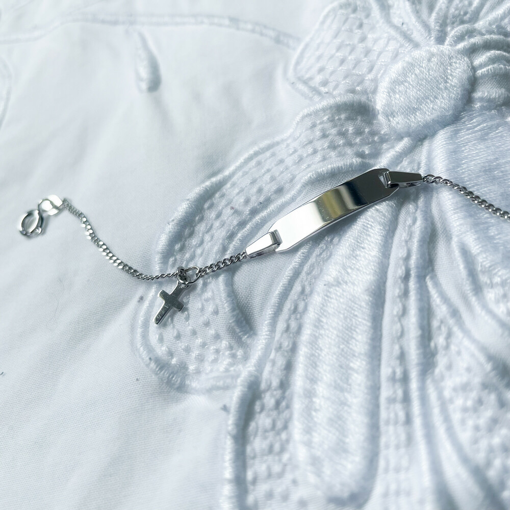 Photo de Gourmette bébé croix charms - Or blanc 9ct