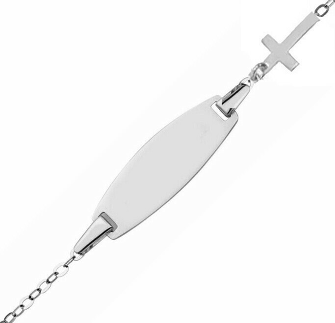Photo de Gourmette bébé croix - Or blanc 18ct
