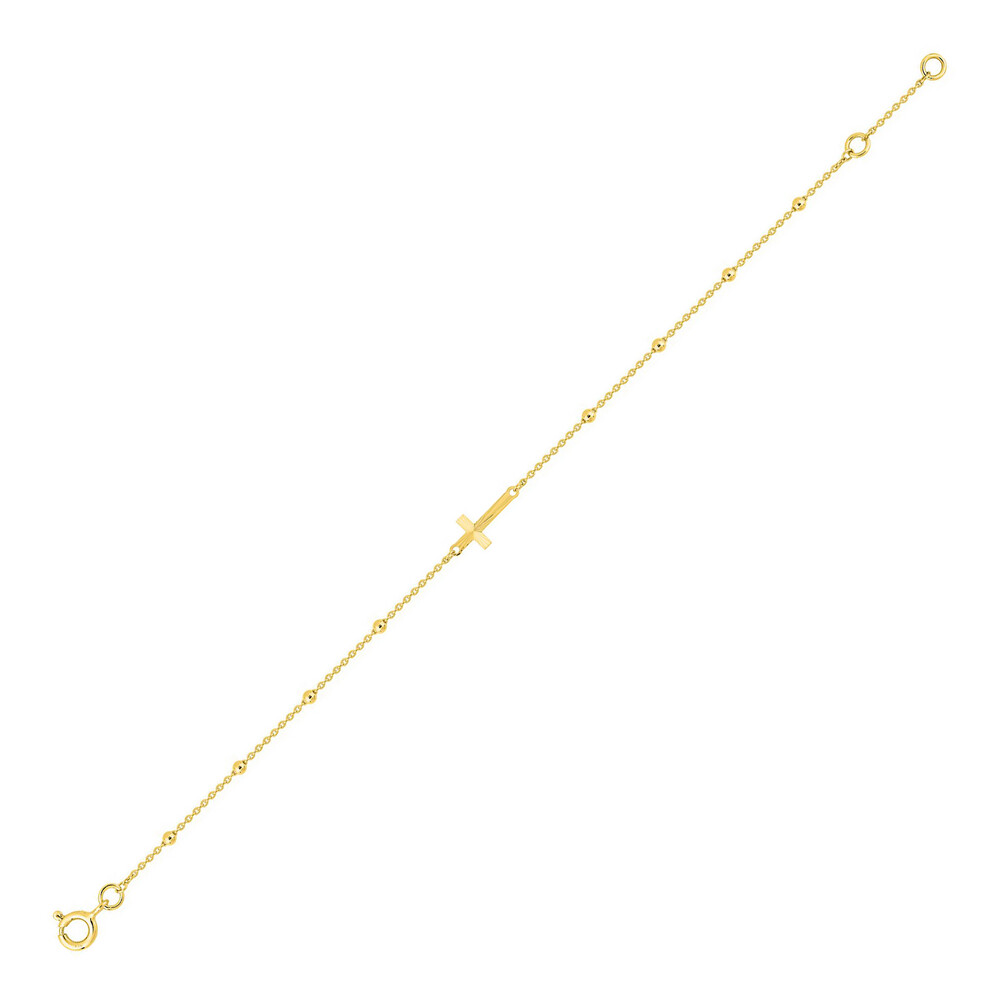 Photo de Bracelet maille forçat perlée & Croix Diamantée - Or jaune 9ct