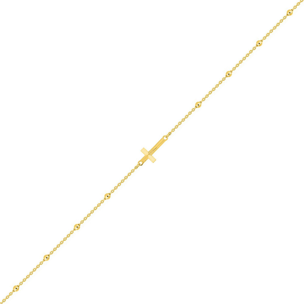 Photo de Bracelet maille forçat perlée & Croix Diamantée - Or jaune 9ct