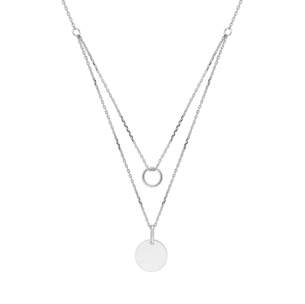Photo de Collier Double Rang Cercle et Pastille - Argent Massif