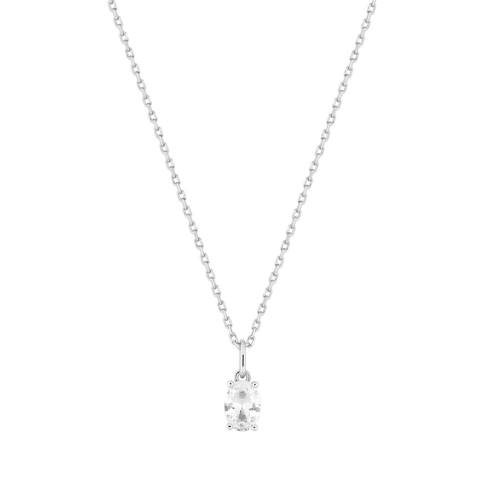 Photo de  Collier Solitaire Ovale - Argent massif