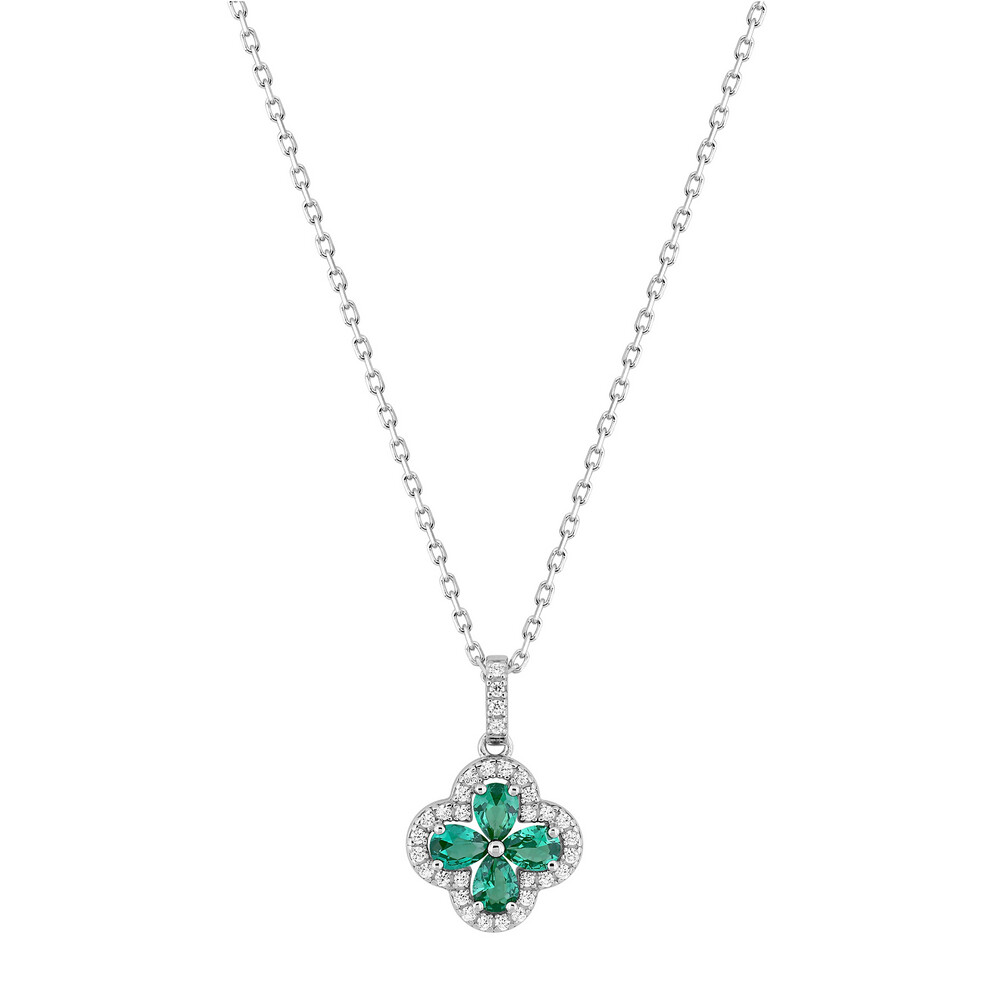 Photo de  Collier Croix zirconiums de couleur vert  - Argent massif