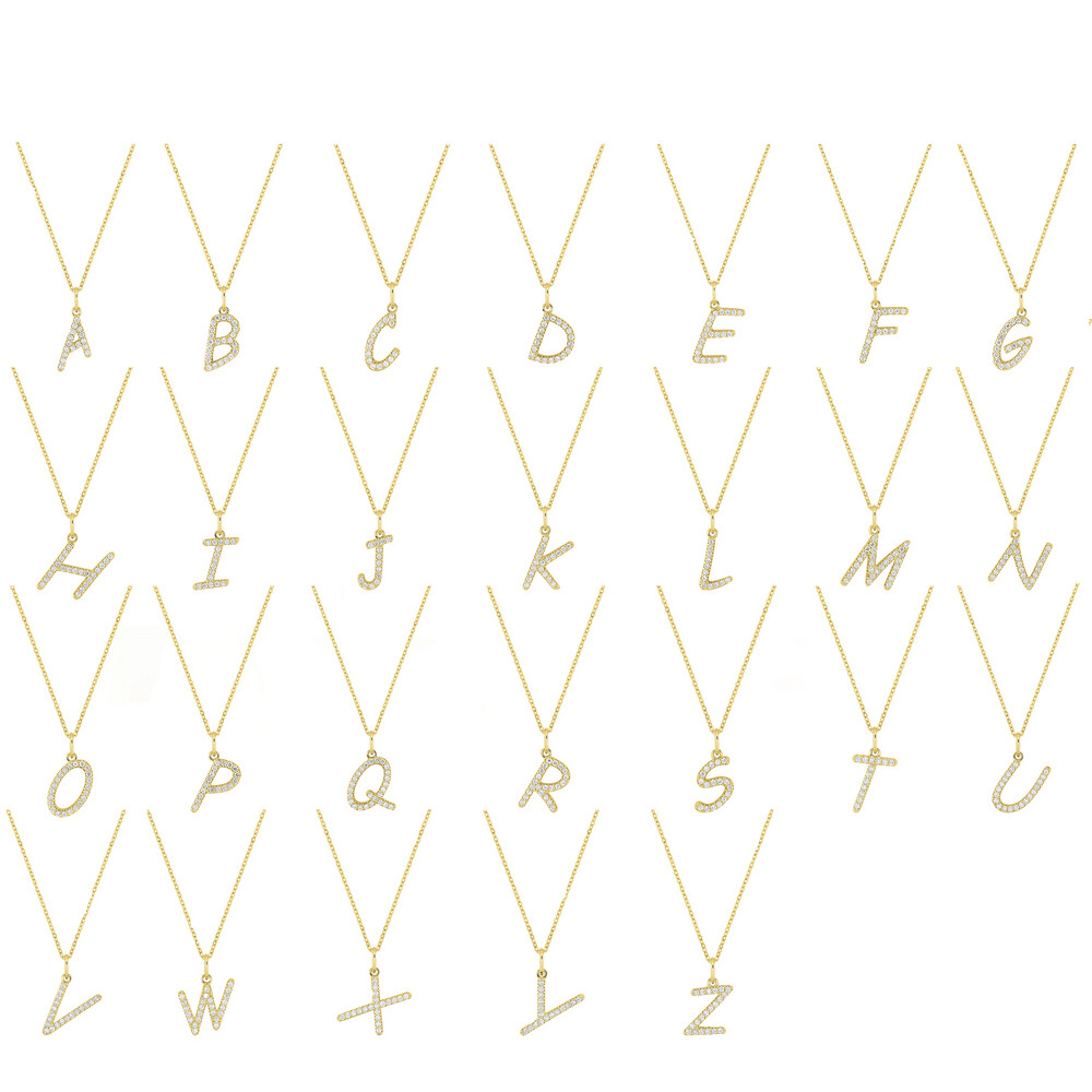 Photo de Collier initiale - Or jaune 9ct & diamants