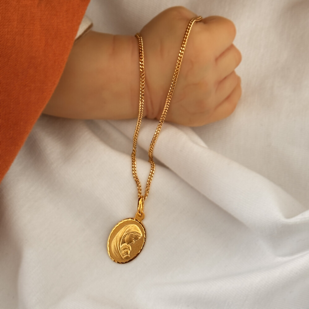 Photo de Médaille Vierge à l'enfant protectrice - Or jaune 9ct