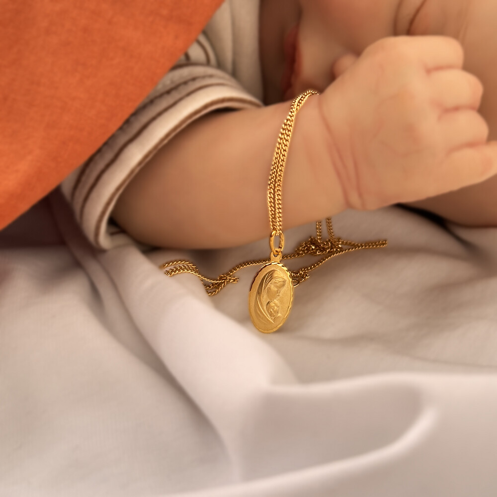 Pendentif Vierge à L'Enfant En Or Jaune 18 Carats - Bijou Neuf Avec étiquettes - Marque Gulino Gioielli