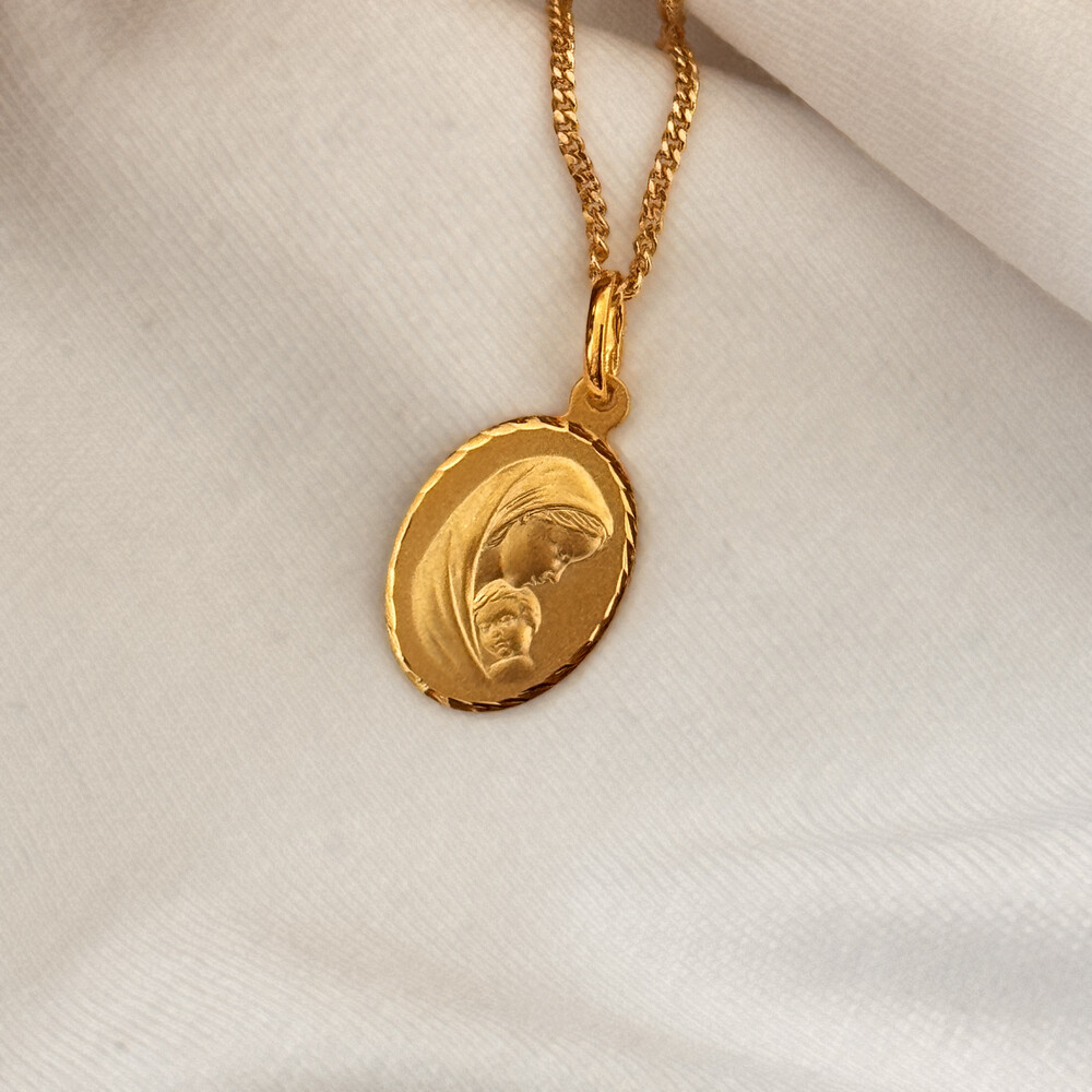 Photo de Médaille Vierge à l'enfant protectrice - Or jaune 18ct