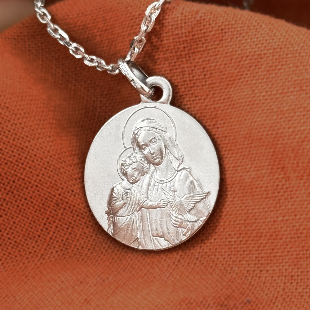 Photo de Médaille Vierge à l'enfant et la colombe - Argent massif