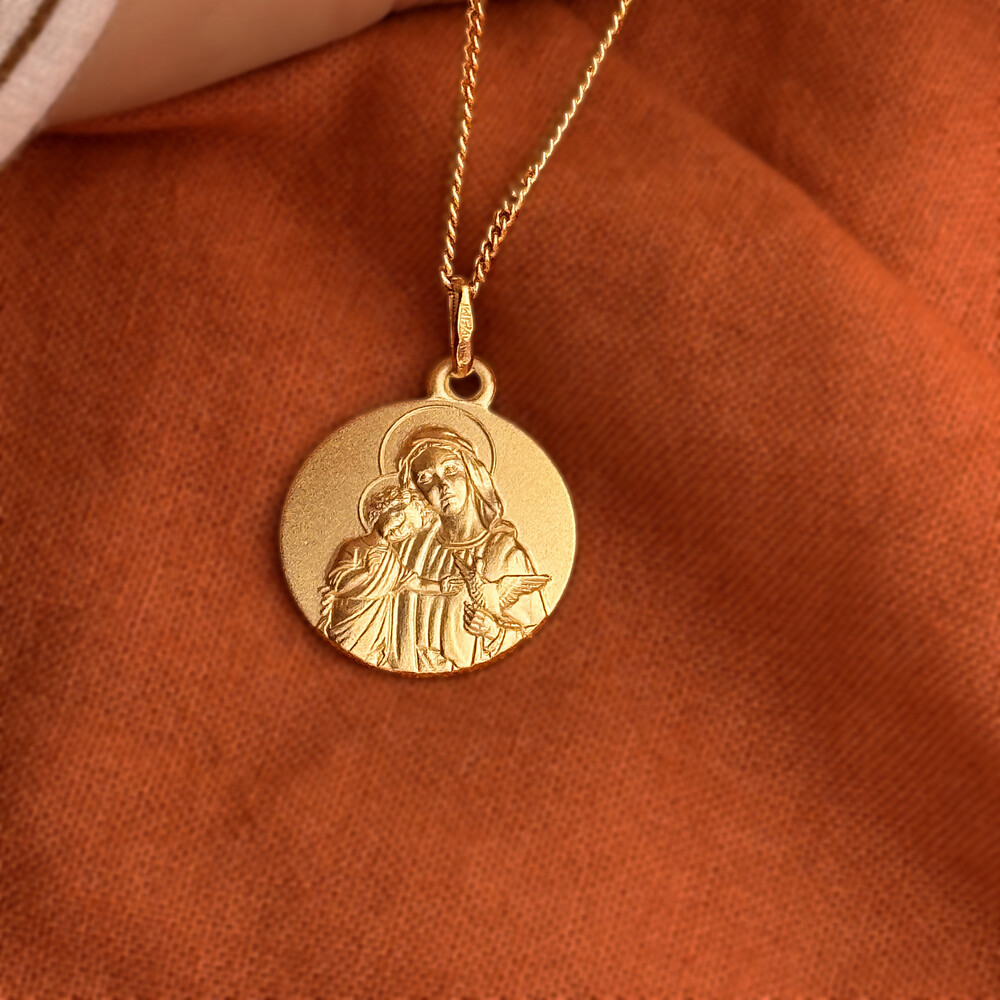 Photo de Médaille Vierge à l'enfant et la colombe - Or jaune 18ct