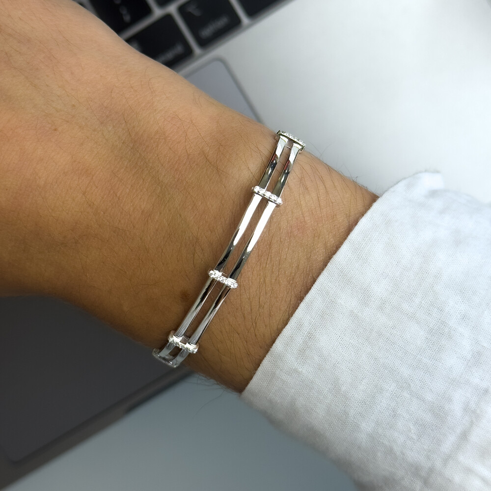Photo de Bracelet Jonc Double Barre avec Oxydes - Argent massif