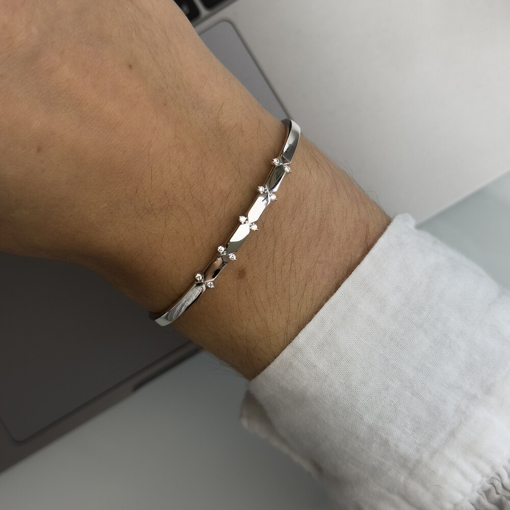 Photo de Bracelet Jonc Facetté & Oxydes - Argent massif