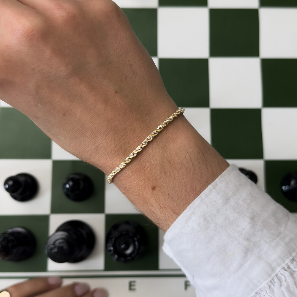 Photo de Bracelet Corde Bicolore 18cm – Or Jaune & Blanc 9ct