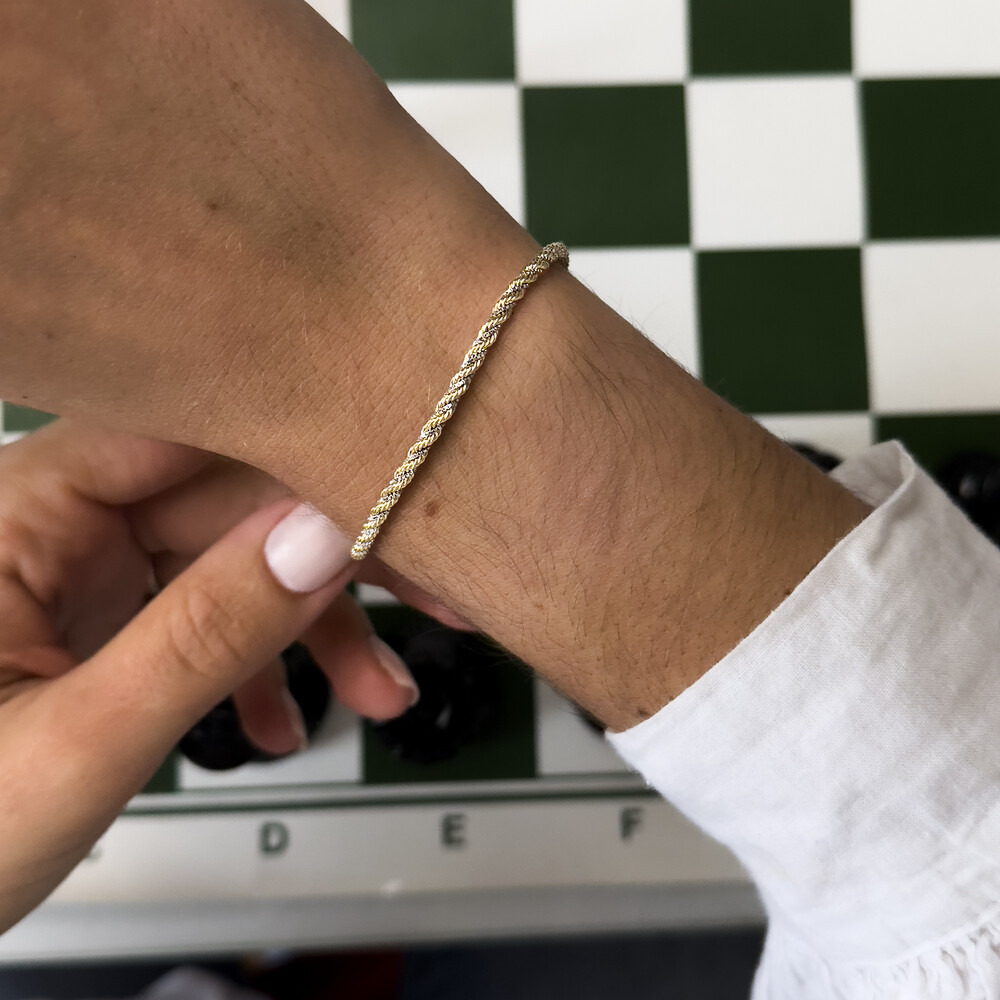 Photo de Bracelet Corde Bicolore 18cm – Or Jaune & Blanc 18ct