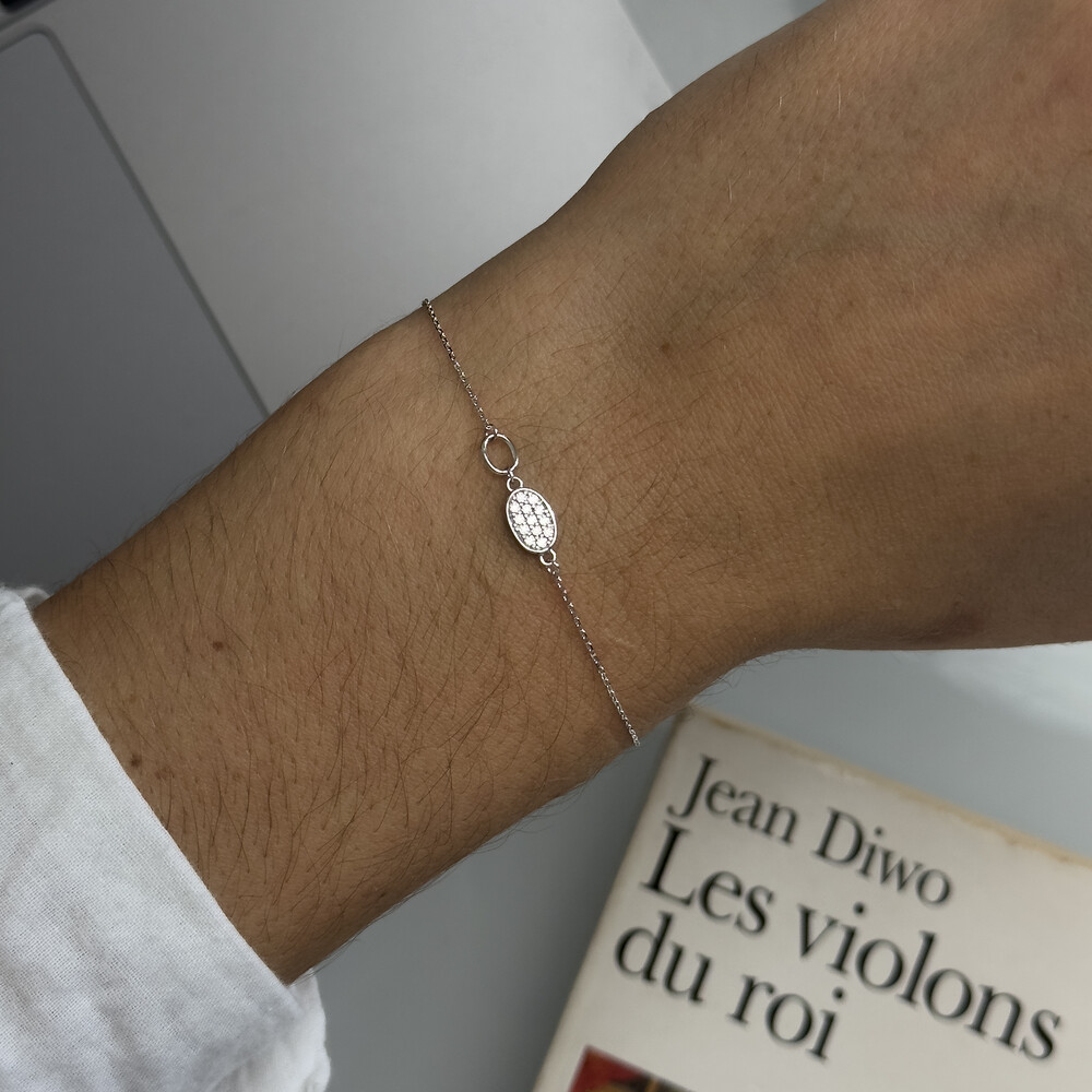 Photo de Bracelet femme oxydes ovale - Or blanc 9ct