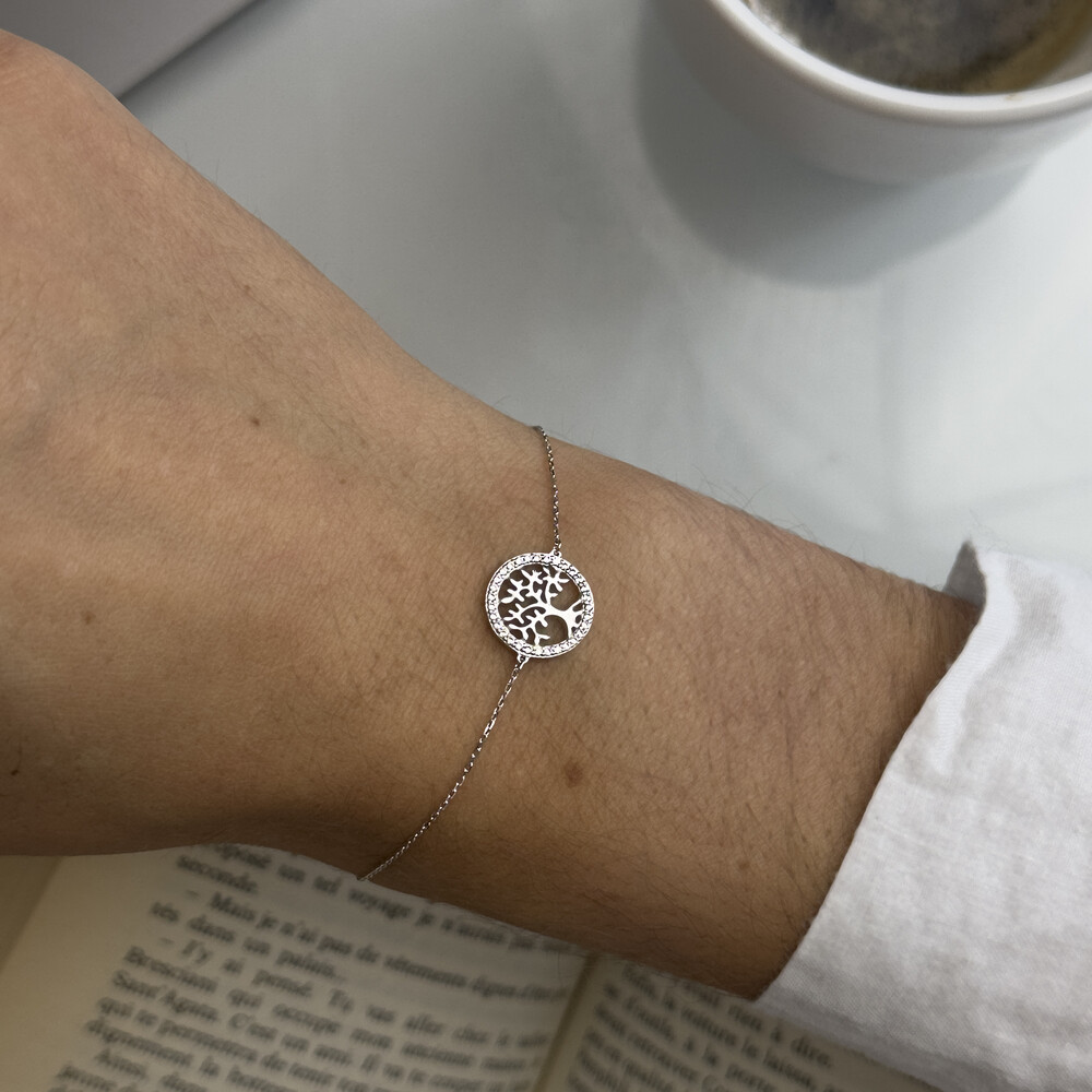 Photo de Bracelet arbre de vie avec oxydes - or blanc 9ct