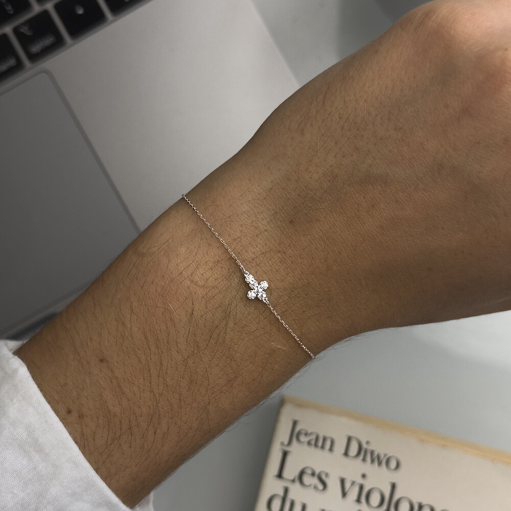Photo de Bracelet croix avec oxydes - or blanc 9ct