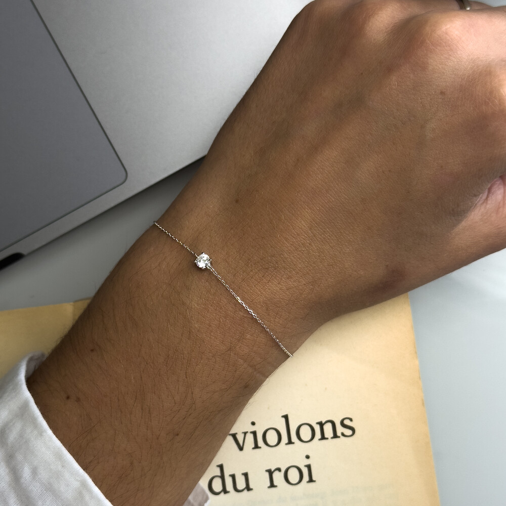 Photo de Bracelet oxyde serti griffes - Or blanc 9ct