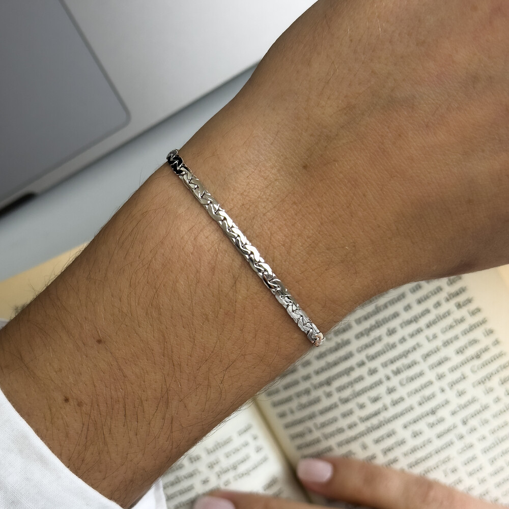 Photo de Bracelet maille Haricot 18cm - Or Blanc 18ct