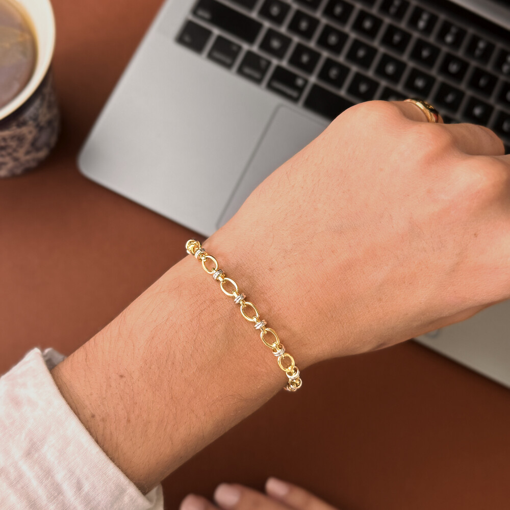 Photo de Bracelet Maillons Bicolores 18cm - Or Jaune & Blanc 18ct