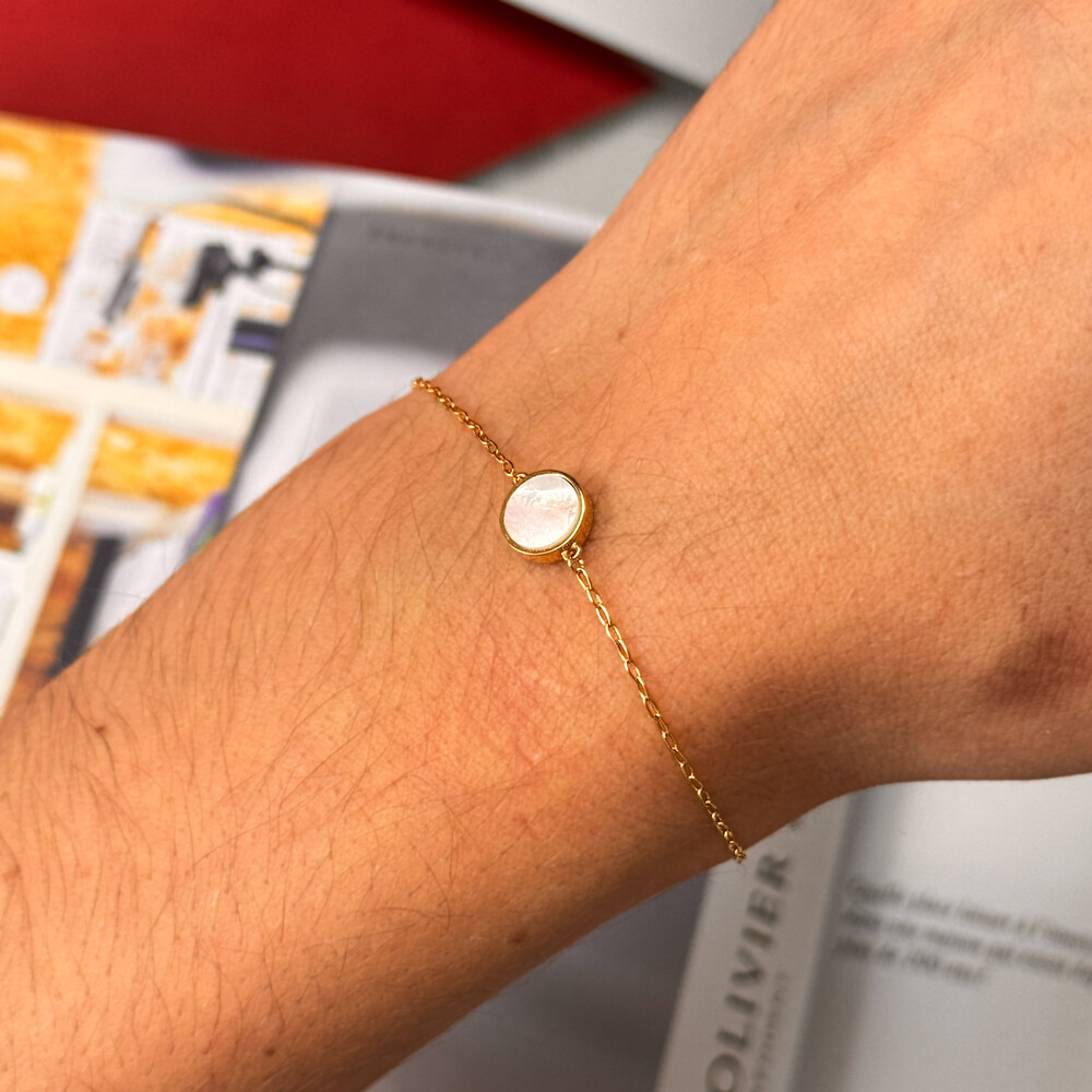 Photo de Bracelet chaîne forçat & nacre - Or jaune 9ct