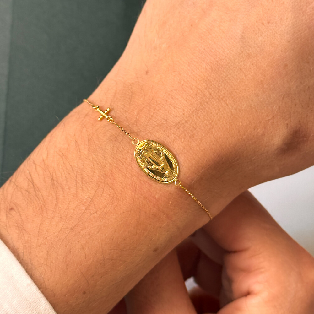 Photo de Bracelet miraculeuse et croix ajourée - Or jaune 18ct