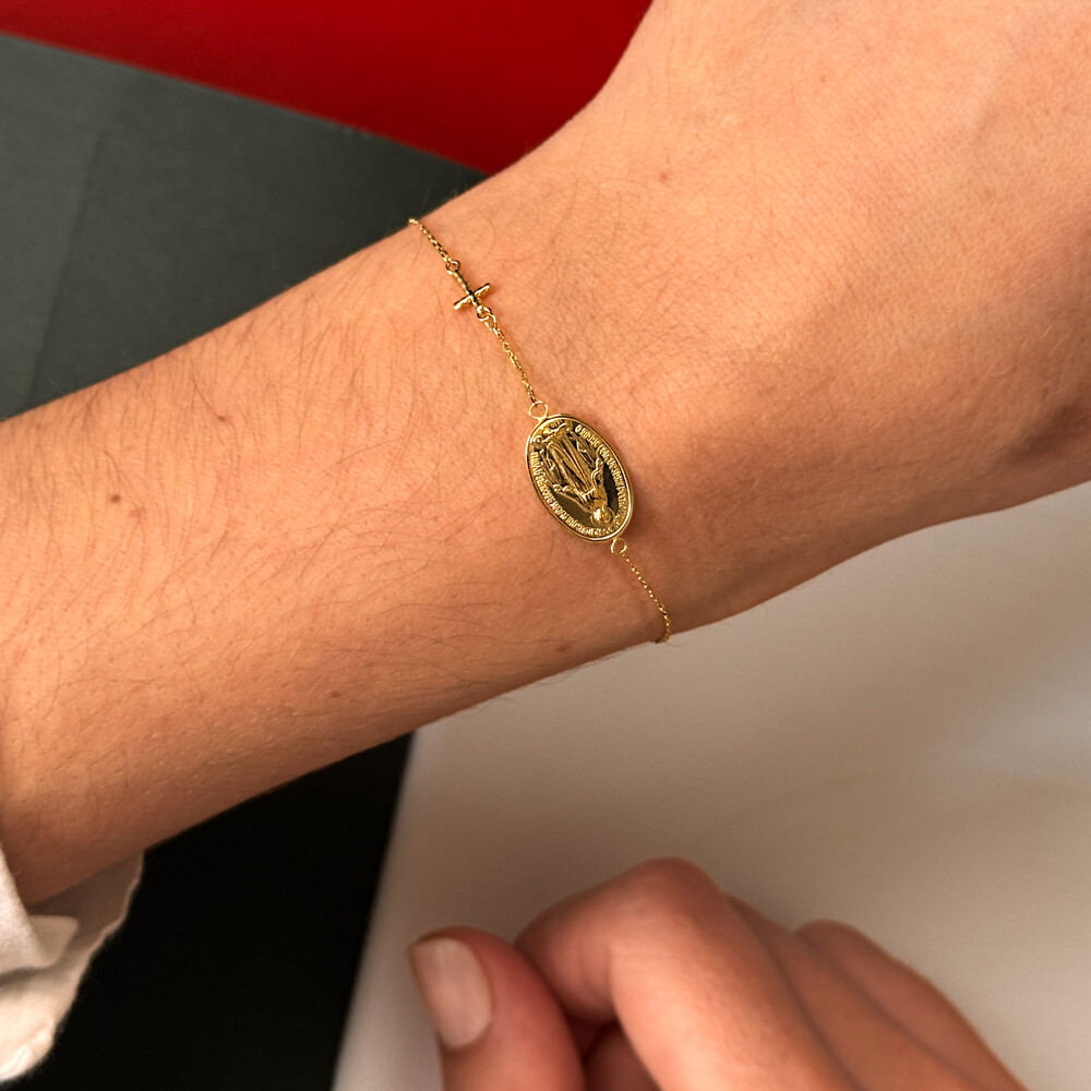 Photo de Bracelet miraculeuse et croix ajourée - Or jaune 9ct