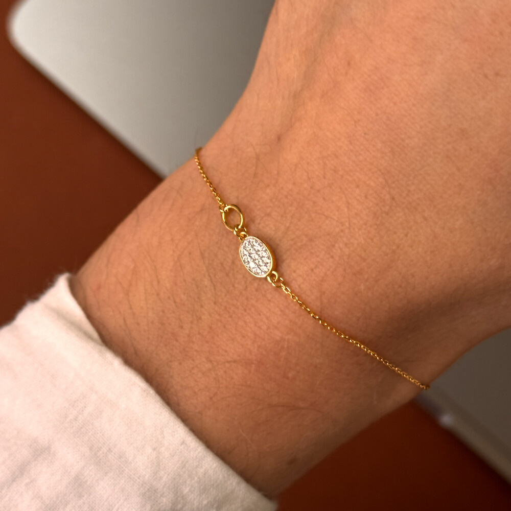 Photo de Bracelet femme oxydes ovale - Or jaune 9ct