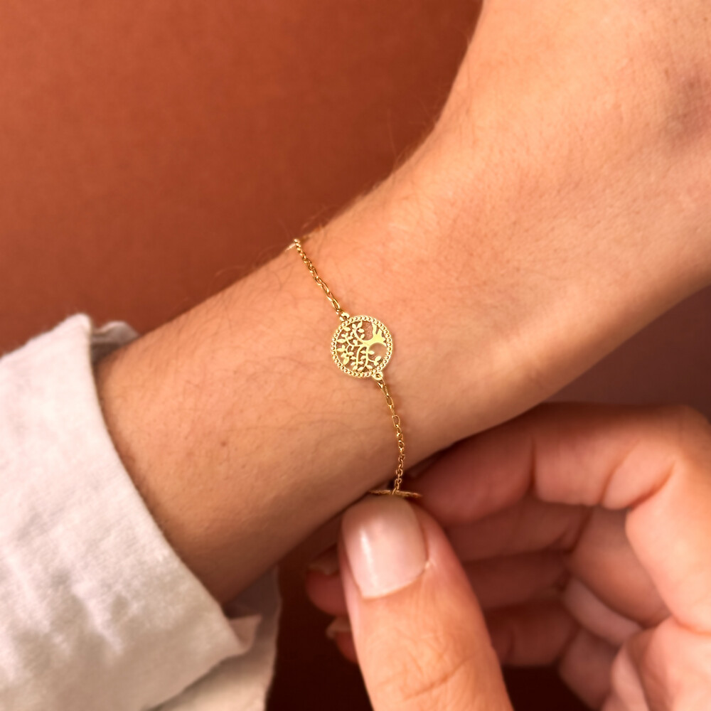 Photo de Bracelet Médaillons Arbre de Vie perlé - Or Jaune 9ct