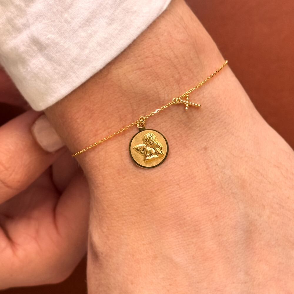 Photo de Bracelet ange & croix - Or jaune 18ct