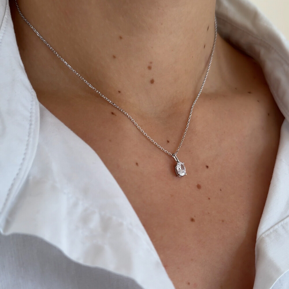 Photo de  Collier Solitaire Ovale - Argent massif