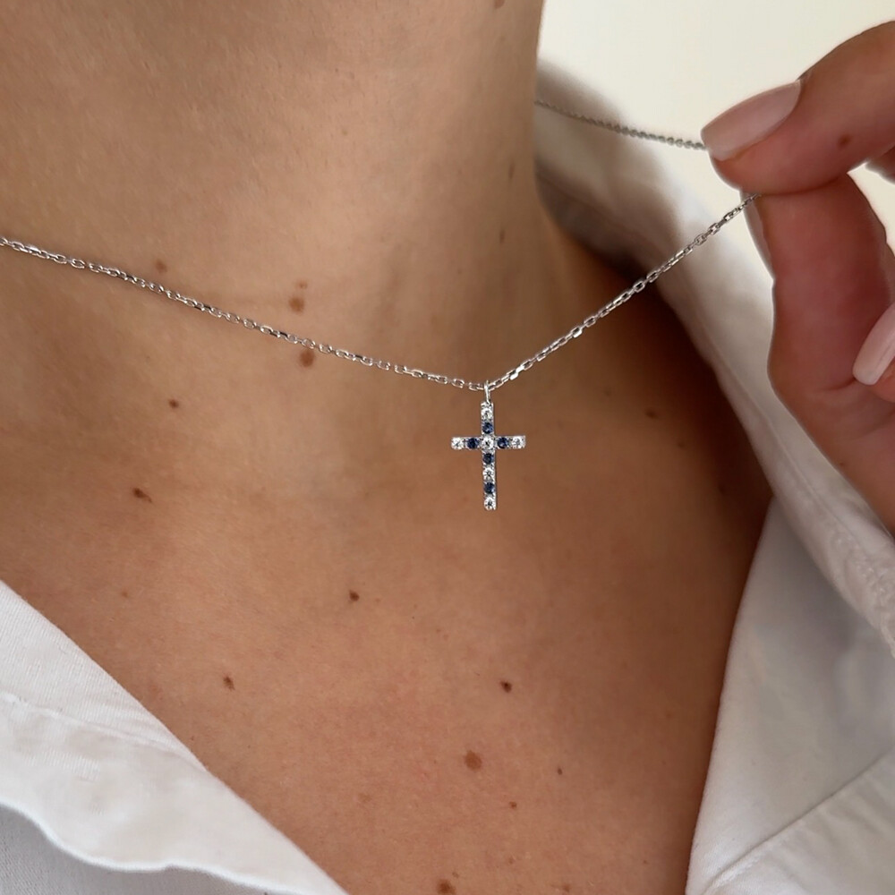 Photo de  Collier Croix zirconiums de couleur  - Argent massif