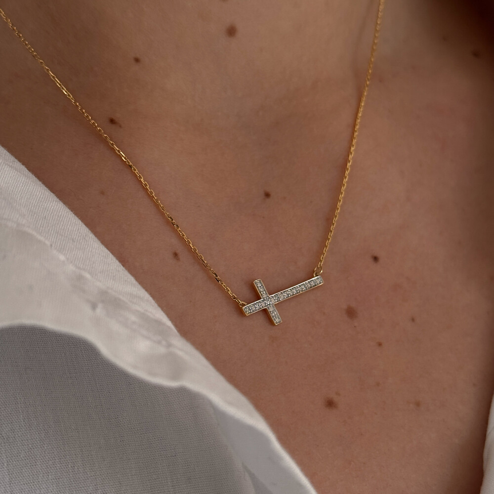 Collier Pendentif Croix Diamant Lab-grown Or 14 Carats - Elizabeth Jewelry
