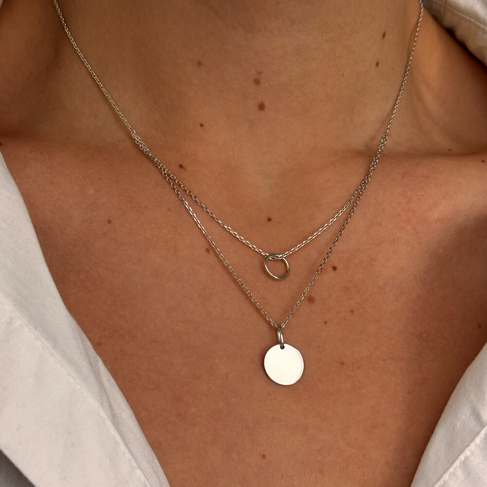 Photo de Collier Double Rang Cercle et Pastille - Argent Massif