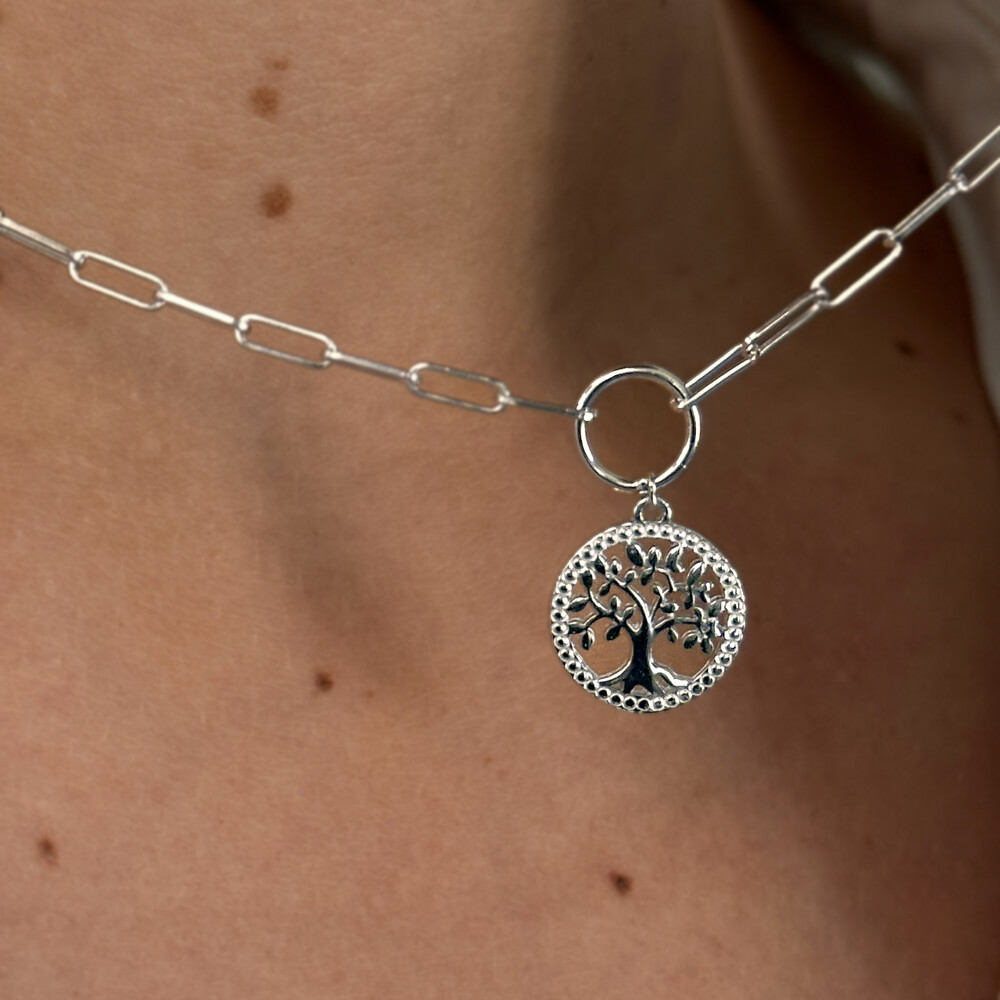 Photo de Collier Maille Rectangle – Arbre de Vie ajouré – Argent Massif
