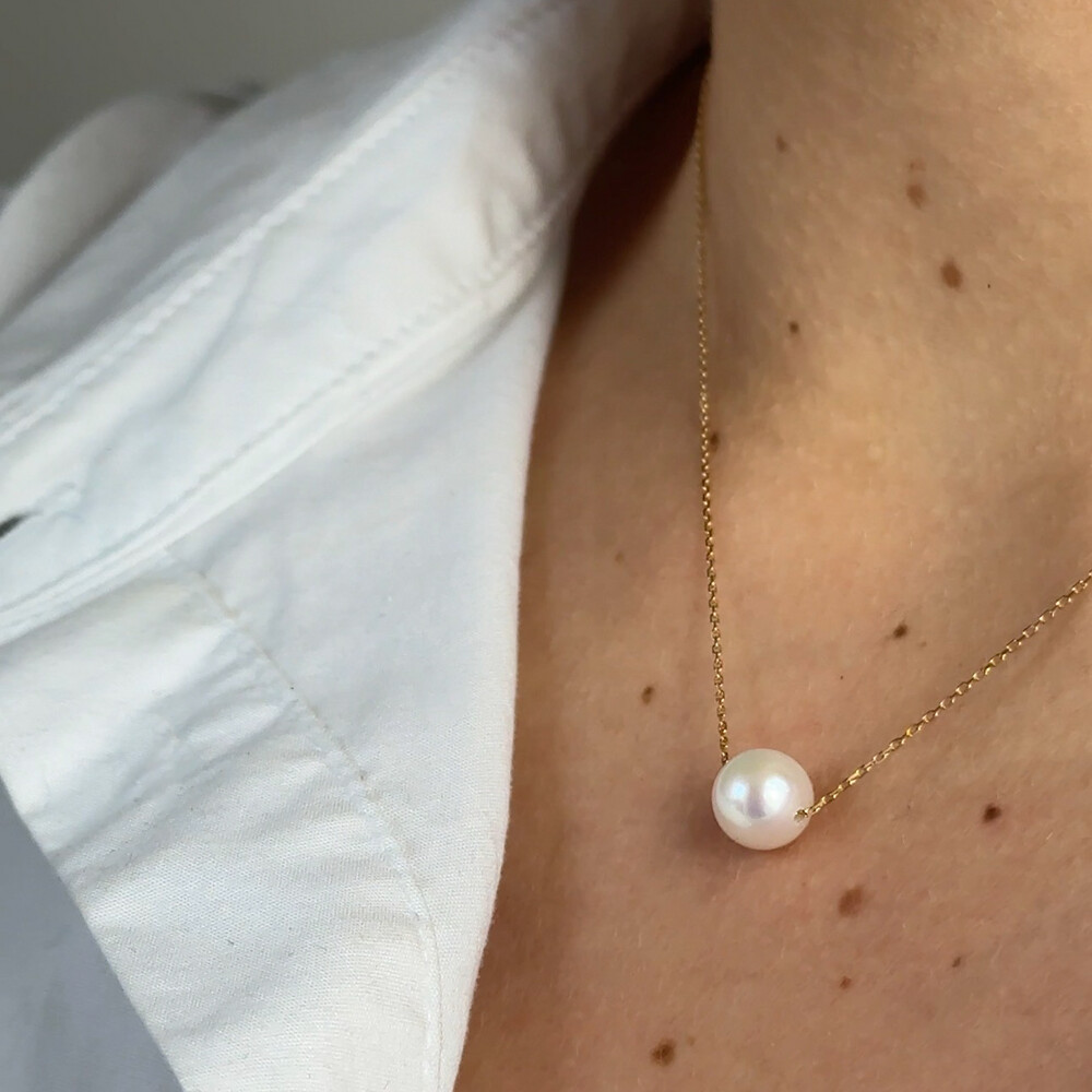 Photo de Collier chaîne forçat perle de culture bouton 5mm - or jaune 9ct