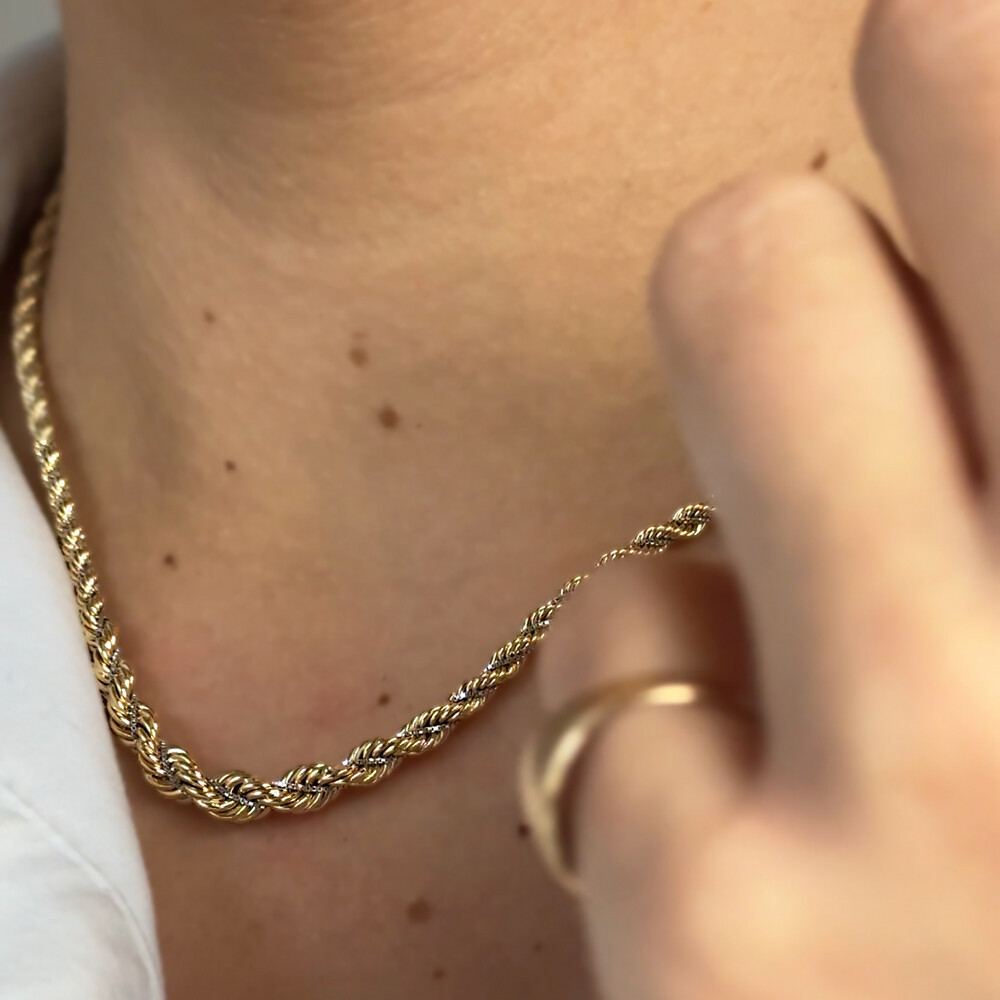 Photo de Collier Corde Bicolore 45cm – Or Jaune & Blanc 9ct