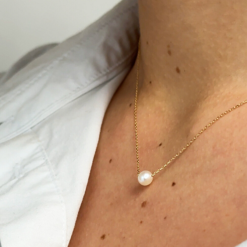 Photo de Collier chaîne forçat perle de culture bouton 5mm - or jaune 9ct