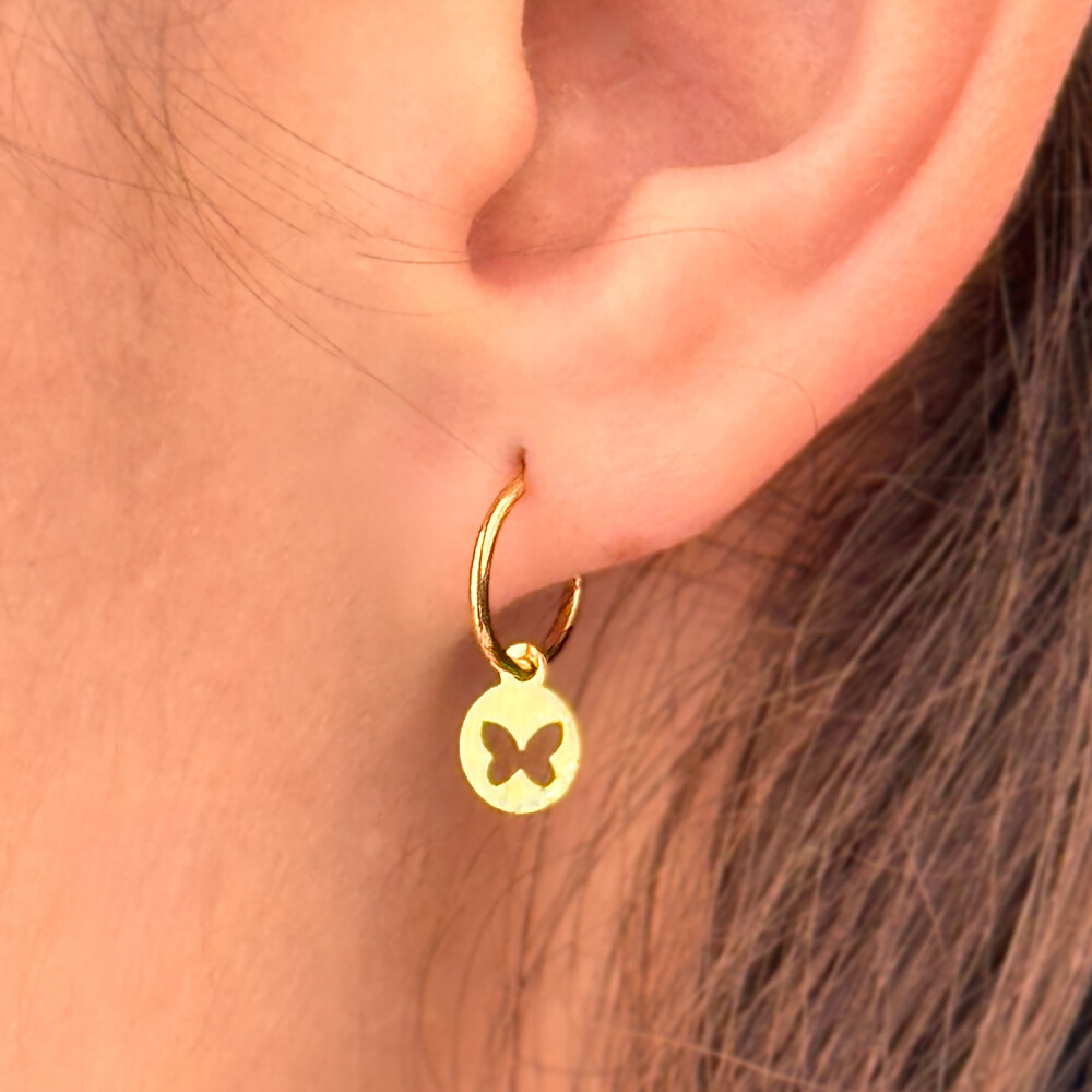 Photo de Boucles d'oreilles papillon - créoles - Or jaune 9ct