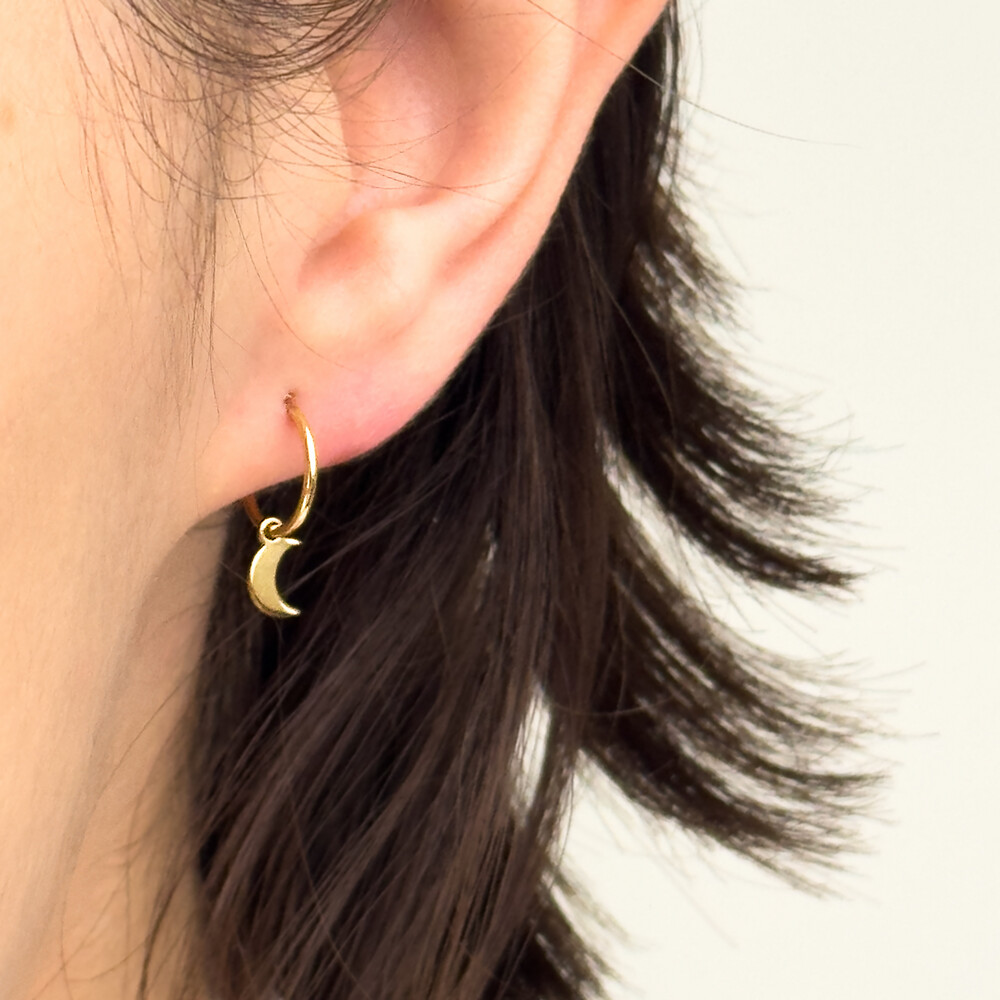 Photo de Boucles d'oreilles lune - créoles - Or jaune 9ct