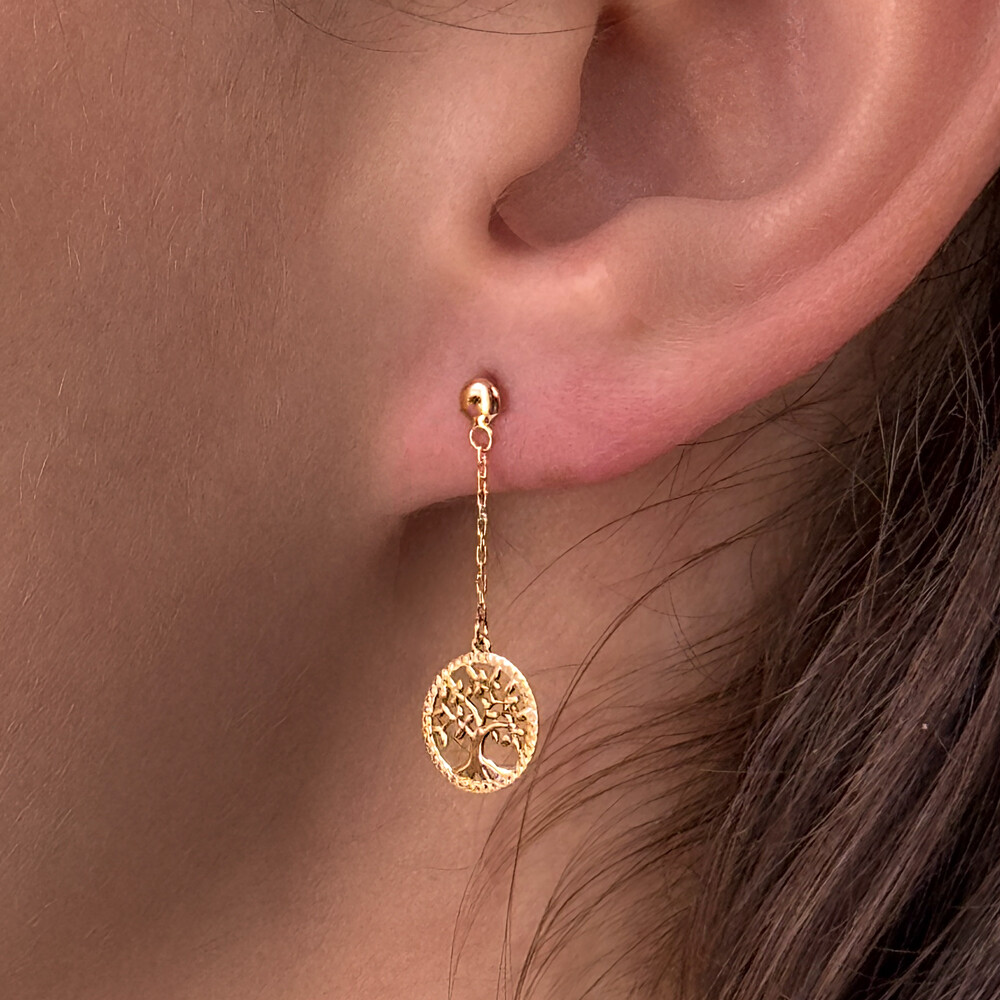 Photo de Boucles d’Oreilles Arbre de Vie Perlée - Puce - Or Jaune 18ct 