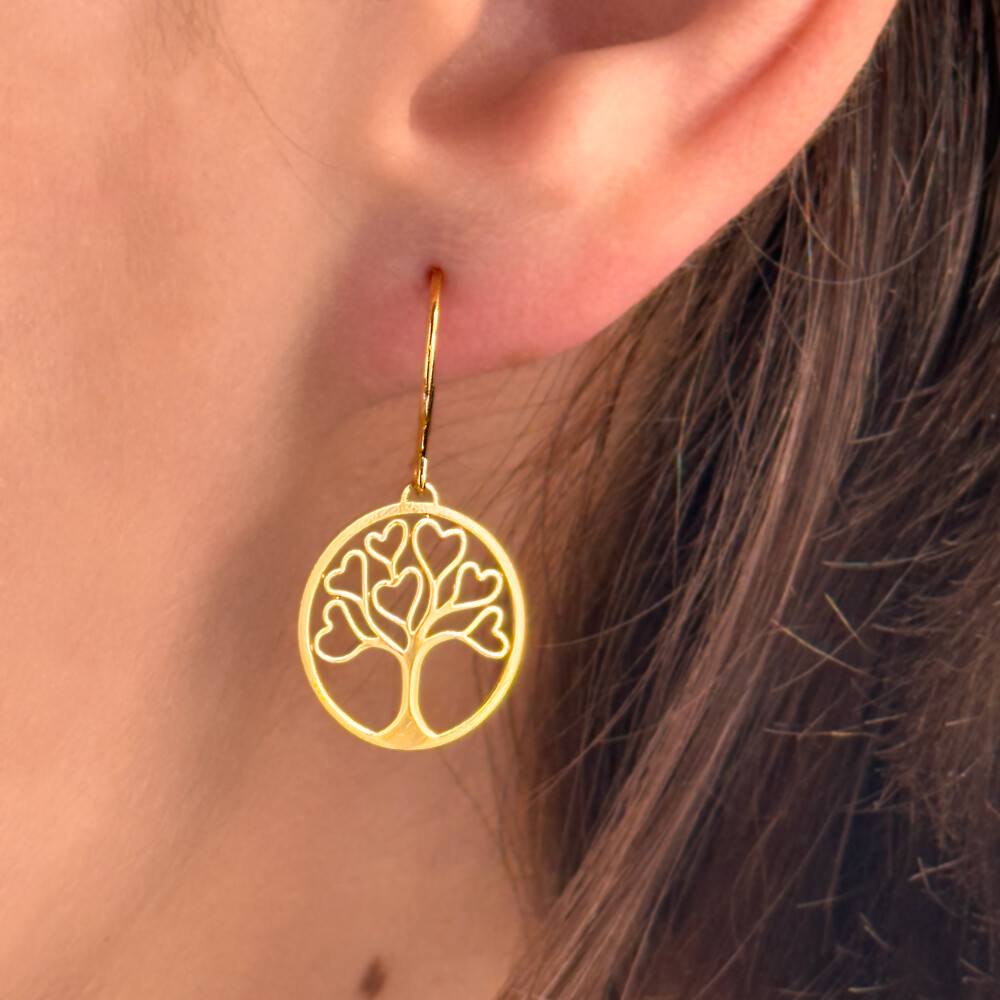 Photo de Boucles d'Oreilles Arbre de vie amour ajourée - Or Jaune 9ct