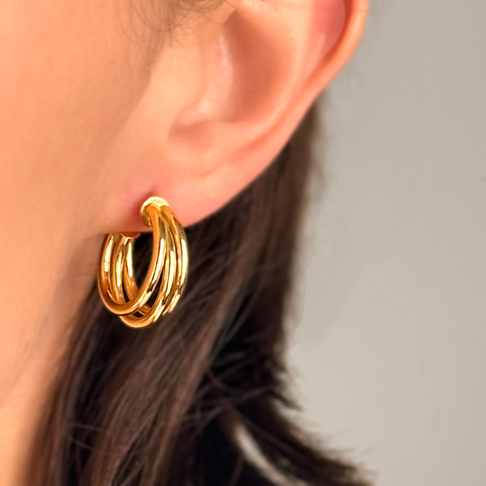 Boucles D'oreilles Percées 3 En 1 Anneaux Dorés - Look Rétro élégant, Parfaites Pour Tous Les Jours Ou Les Occasions Spéciales