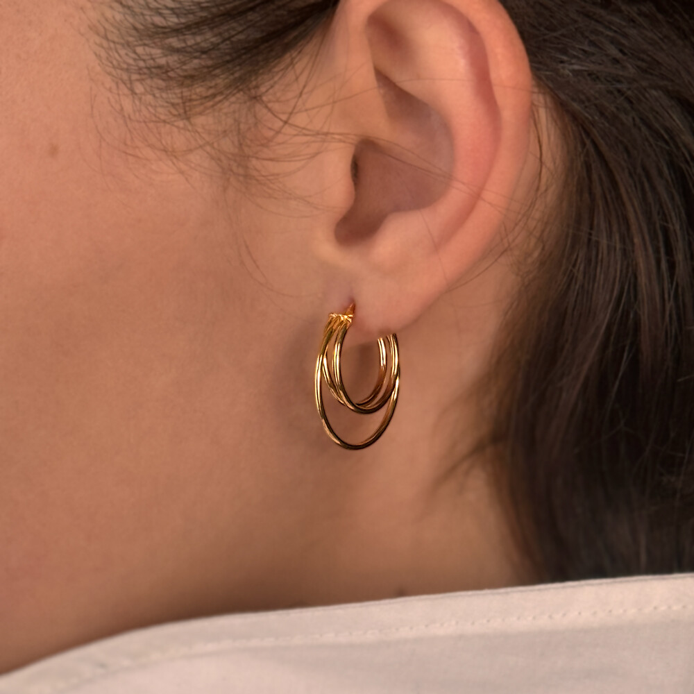 Photo de Boucles d'Oreilles Créoles Doubles Cercle - Or jaune 9ct