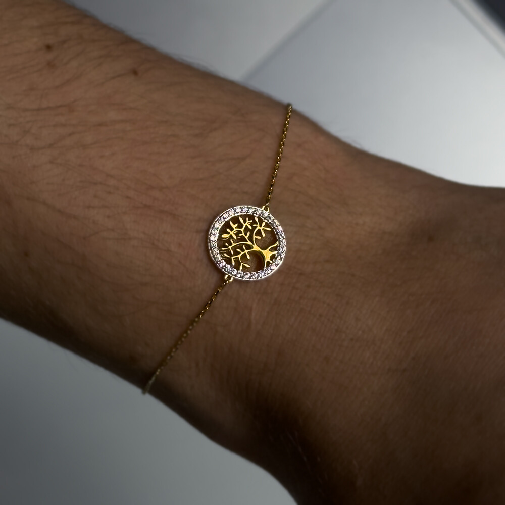 Photo de Bracelet arbre de vie avec oxydes - or jaune 9ct